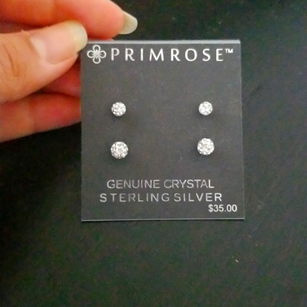 Genuine Crystal Sterling Silver Ball Earrings - 2 Pair